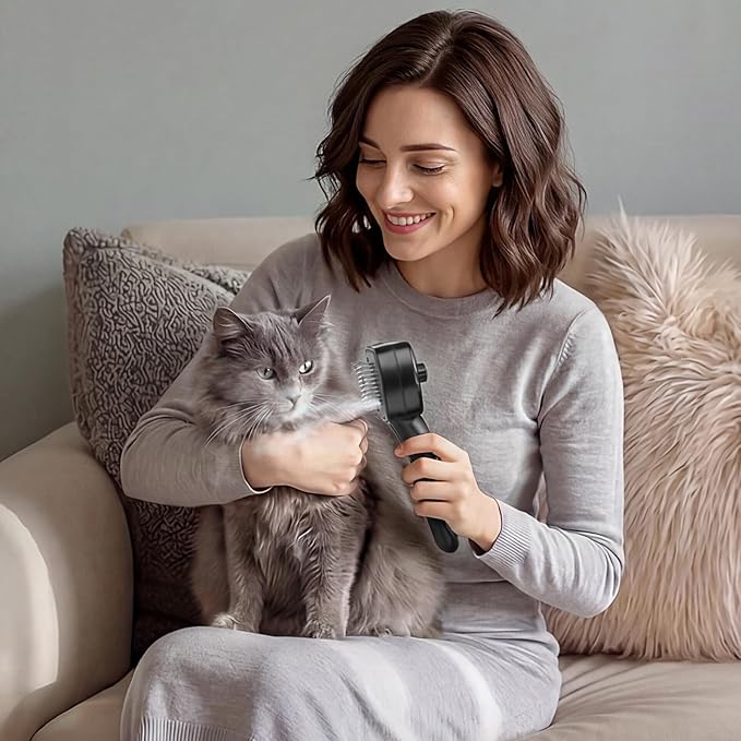 Pet Steam Brush, 3-in-1 Cat and Dog Grooming Brush for Shedding, Pet Hair Cleaning, Massage, Self Cleaning Spray Comb for Long and Short Hair (Black)