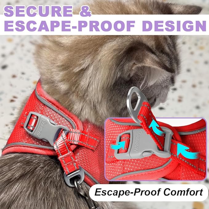 Cat Harness and Leash Set,Escape Proof Kitten Harness,Step in Adjustable Soft Lightweight,Easy Control,Reflective Strips Comfortable for Walking Travel(Red,XXXS)