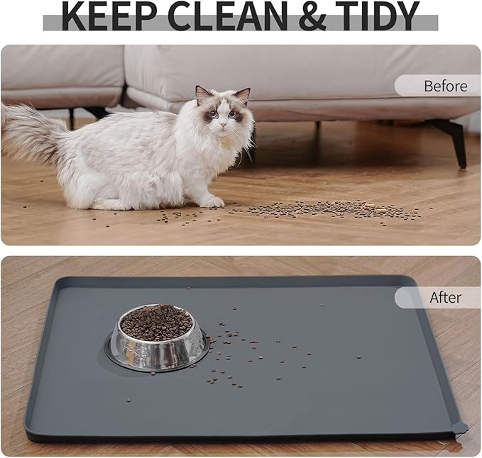 Reopet Waterproof Pet Feeding Mat, Non-Slip Silicone Placemats for Dog Cat Food and Water Bowl, High Raised Edges to Prevent Spills and Protect Floors