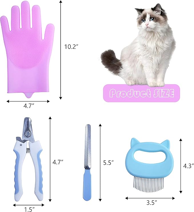 KlerRoem Cat Bathing Bag, Adjustable Anti-bite and Anti-Scratch Cat Shower Mesh Grooming Bag for Pet Dogs and Cats, Includes Pet Nail Clipper, Nail File, Grooming Glove, and Cat Shell Comb