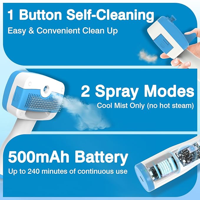 Dog Steam Brush for Dogs & Cats,5-in-1 Self-Cleaning Dog Steam Brush with 3 Swap-in Heads (Grooming, Dematting, Deshedding),Renu Dog Brush for Shedding & Hair Removal,Includes Cat Waterless Shampoo