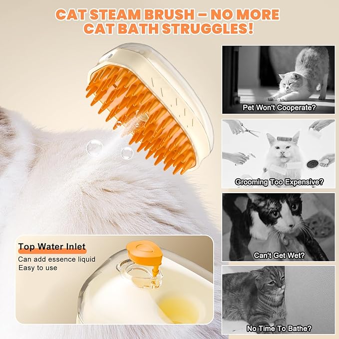 Cat Steam Brush for Shedding, 4 in 1 Pet Steam Brush for Dog Rechargeable Cat Steamy Brushs Cleanser Steaming Dog Brush for Shedding Massaging Grooming