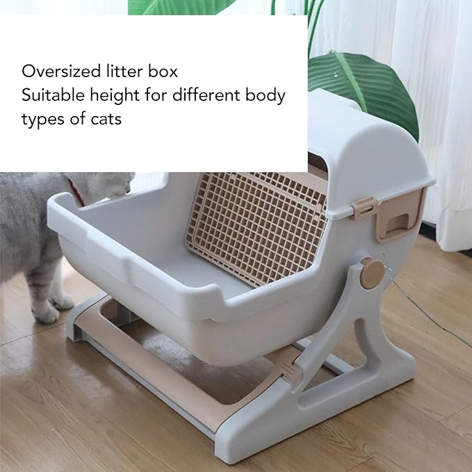 Semi Automatic Cat Litter Box, 20in Large Capacity Plastic Semi Enclosed Cat Litter Box with Safe Protection, Low Noise Smart Cat Toilet Box for Multiple Cats