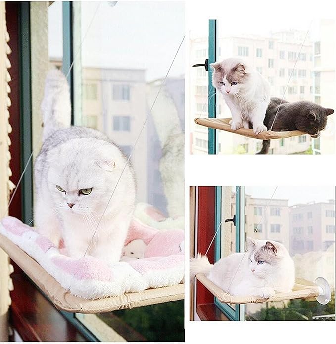 Cat Purrfect Perch, 2023 New Cat Bed Window, Cat Window Hammock Window Perch, Safety Cat Shelves Space Saving Window Mounted Cat Seat for Window Perch for Large Indoor Cats (E-Black)