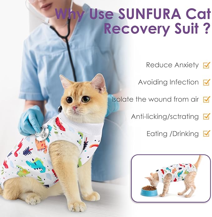 Cat Recovery Suit, Kitten Surgical Full Bodysuit for Abdominal Wound Protector Anti Licking After Surgery, Professional Bandages Cone E-Collar Alternative for Small Male & Female Pets