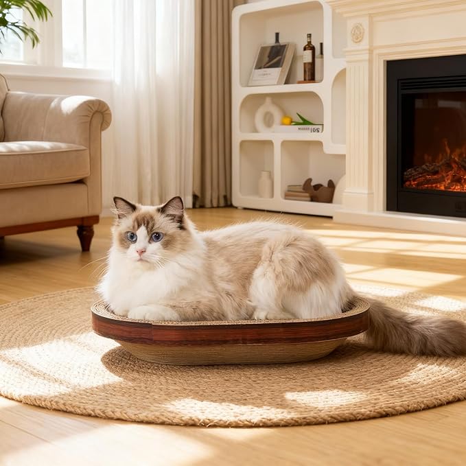 Avont 3-Piece Cardboard Cat Scratcher Set for Indoor Cats, Corrugated Cat Scratchers with Reversible Scratch Pad, Scratch Box and Lounge Bed