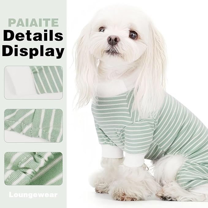 Paiaite Red Striped Dog Pajamas: 4-Legged Cotton Stretchable Jumpsuit Pjs - Lightweight Cozy Puppy Onesie Clothes, Comfortable Pet Sleepwear for Hair Shedding Coverage S