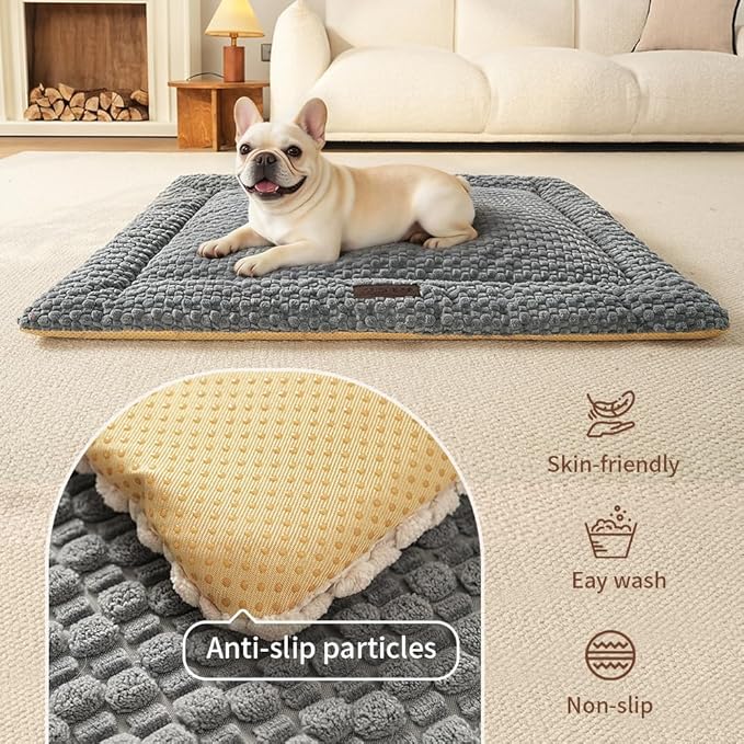 SOMAHE Cat & Dog Bed Mat, Soft Plush Flat Cat Bed with Non-Slip Bottom, 1.2" Thick All-Season Kneading Cushion, Machine Washable Pet Bed for Cats & Small Dogs 20×27Inch, Grey
