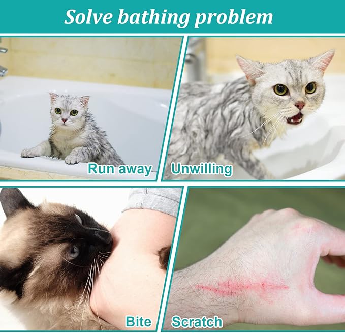Cat Bathing Bag, Breathable Mesh Cat Shower Washing Bag Anti Scratch Adjustable Cat Grooming Bag for Nail Trimming