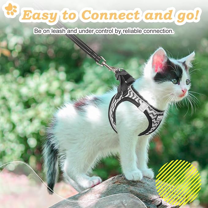 Cat Harness and Leash Escape Proof,Adjustable Soft Mesh Kitten Vest Harness for Walking Reflective Pet Harness for Cat Small Dogs Puppy (White, XXS)
