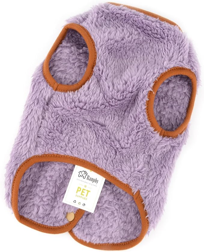 Fleece Small Dog Sweater, Solid Pet Vest with Bear Patch Elastic Soft Outfits Puppy Clothes Warm Fall Winter Apparel for Cat Chihuahua Yorkie,Purple,XS