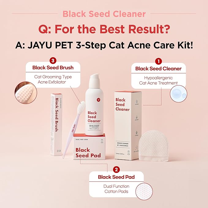 JAYU PET Black Seed Cleaner - Cat Chin Acne Treatment, Non-Toxic Hypoallergenic Cleanser, Cat Acne Chin Treatment, Remove Cat Chin Blackheads, Improves Skin Health 2.7 fl.oz (80ml)