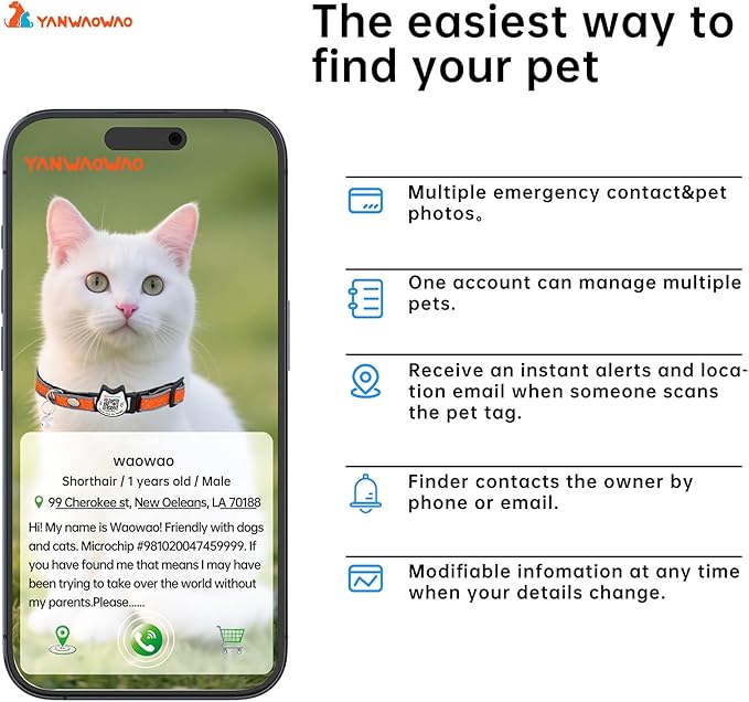 Cat Collar with Bells Reflective Cat Collars Breakaway with Oxford Cloth Soft Padding Adjustable Kitten Collar with QR Code（Orange）