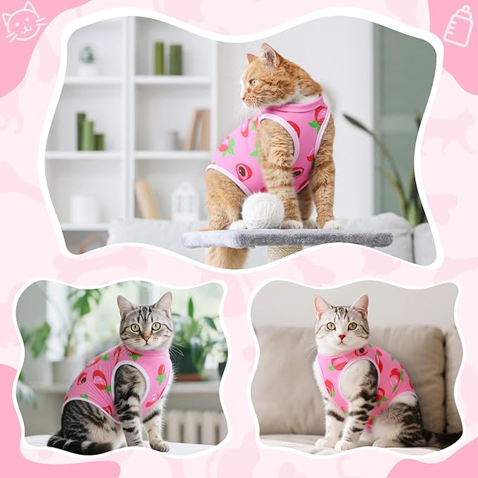 Coppthinktu Cat Recovery Suit Female Cats Onesie for Cats, Breathable Cat Surgery Suit for Surgical Abdominal Wounds Skin Diseases, Cute Kitten Spay Recovery Suit E-Collar Alternative Anti Licking