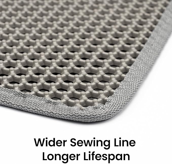 Cat Litter Mat-30"X24" Large Litter Box Mat for Kitty, EVA Honeycomb Double Layer Design, Urine & Waterproof with Unique Handle, Less Waste, Easier To Clean,Non Slip, Gray