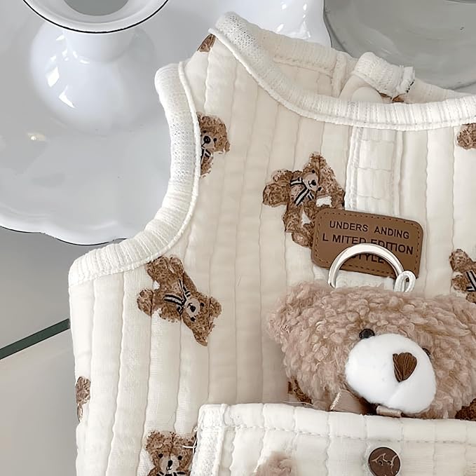 Cute Pet Apparel Plush Bear Pattern Cartoon Dog Clothes All Season Sleeveless Puppy Kitten Pullover Soft Skin-Friendly (White1, XS (1-2.2lbs))