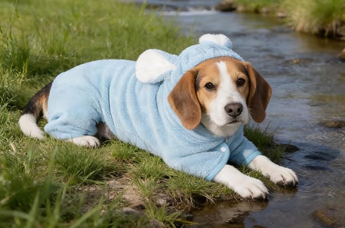 Pet Bathrobe for Dog Cat Super Absorbent Quick Drying Hooded Bath Towel Adjustable Robe for Pool Beach Cold Weather,Blue L