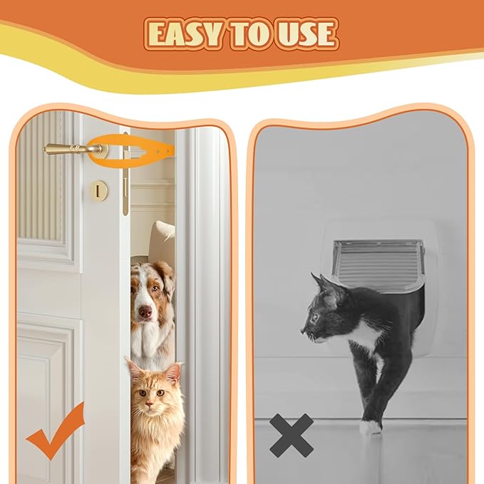 TGIOW Cat Door Latch, 2 Pcs Cat Door Stopper Pet Door Latch to Keep Dog Out of Litter Box and Food, Door Prop for Cat with 5 Adjustable Size Strap 2.5-6" Wide, No Measuring, Easy to Install, Yellow
