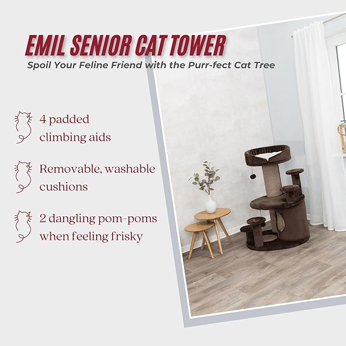 TRIXIE Emil Senior Cat Tree with Scratching Posts, Condo, Top Platform with Bed, Cat Toys