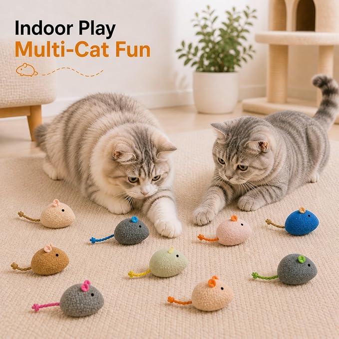 Cat Toys Mouse Set, 10 Pack Plush Mice with Rope Tails, Soft Interactive Cat Toy for Indoor Cats, Kittens, Chase, Batting & Hunting Play