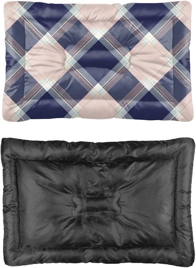Pink Blue Plaid Dog Crate Mats Non Slip Bottom Waterproof Dog Crate Pads Cozy Soft Crates Mats Friendly Furniture Printed Mat Gift Cozy Bed 36× 24 Inch Indoor Outdoor