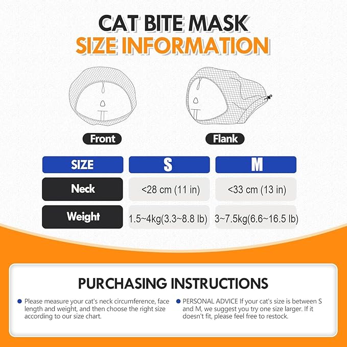 Cat Muzzle Adjustable Anti-Bite Head Cover - Breathable Grooming Mask for Nail Trimming, Bathing & Vet Injections, Safe Fit for Cats (M)