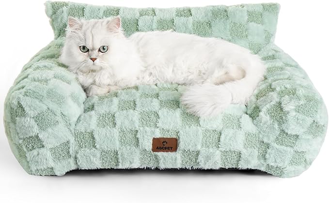 ABCPET Cat Bed Cats Couch for Puppy and Kitten, Fluffy Pet Couch Small Dog Sofa Bed, Supportive Cat Sofa for Indoor Cats, Washable Cover & Non-Slip, 26 inch, Green