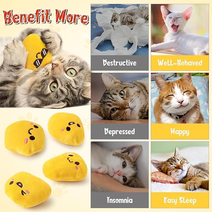L1rabe Nuggets Catnip Stuffed Toys for Cats- 5Pcs Pet Days Funny Yellow Fried Chicken Indoor Cat Toys, Kitten Chew Bite Kick Non-Toxic Interactive Supplies for Pet Lovers Kitten Birthday Gift