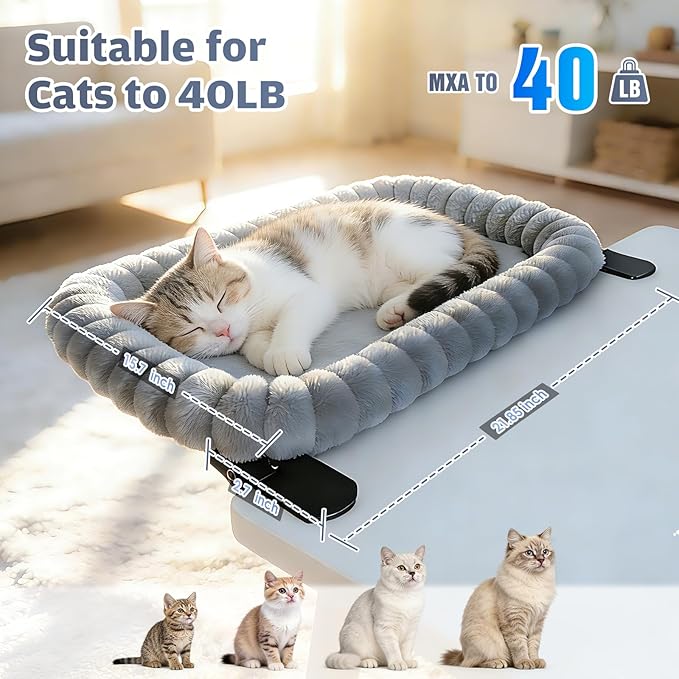 IPOW Cat Bed Heavy Duty Steel Frame Supports up to 40lbs Cat Desk Bed & Perch Space-Saving 90°Foldable with Soft Ultra-Plush Faux Fur for Small Medium Large Cats
