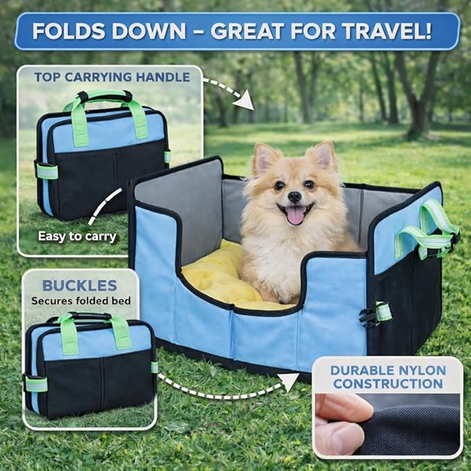 Pet Life ® 'Travel-Nest' Innovative Portable Travel Folding or Collapsible Cat and Dog Bed with Carrying Handle