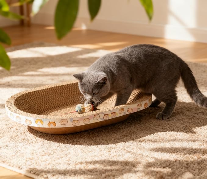 3 Pack Large Cat Scratcher Cardboard, Oval Cat Scratcher Bed Cat Scratch Pad Board Lounge Couch for Indoor Cats Bowl Shaped Cat Scratching Post Nest for Cats Grinding Claw Furniture Protector