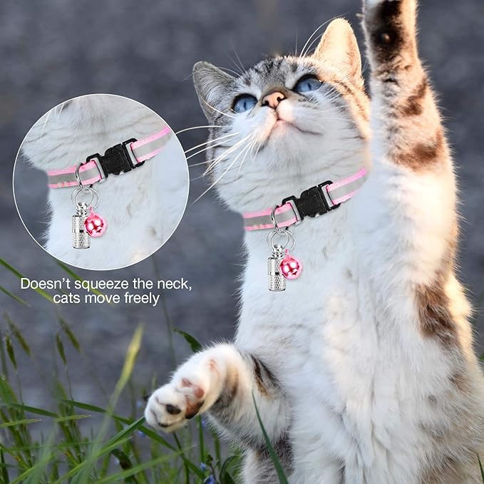 18 Piece Reflective Cat Collars with Bell Adjustable Durable Nylon Cat Collars with Safety Buckles and 6 Piece Weatherproof Metal ID Tags Pendant Anti-Lost ID Tags for Puppy Kittens