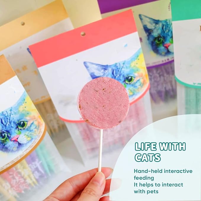 Lollipop Cat Treats, Freeze-Dried Lickable Snacks for Indoor Cats, Natural Soft Puree Wet Snacks Pops, Premium Cat Treats Lollipop Ideal for All Breeds and Ages Cats (Mixed (25 pcs))