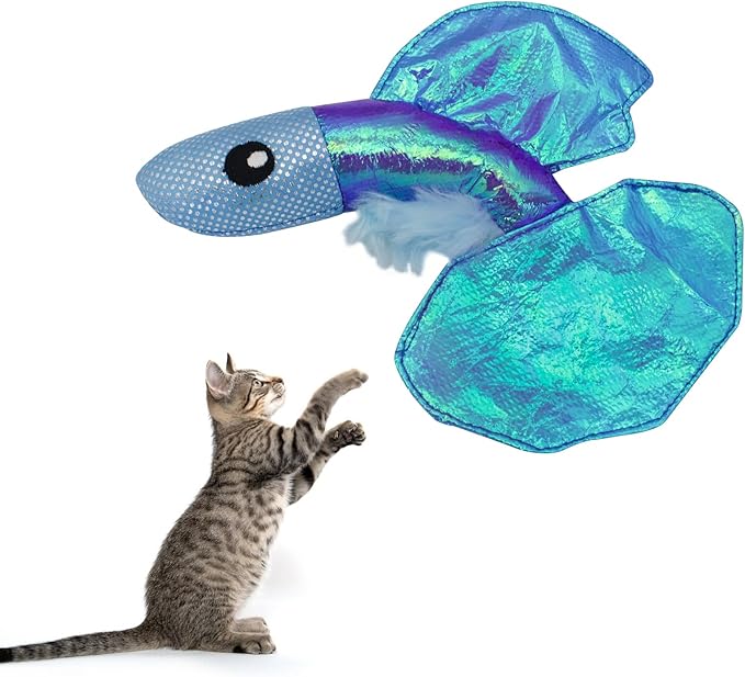 Andiker Cat Catnip Toys,Crinkle Catnip Fish with Rustling Shiny Crinkle Paper and Natural Catnip,Cat Interactive Toys for Indoor Cats for Promoting Digestion and Adjusting Emotion (Blue Fish)