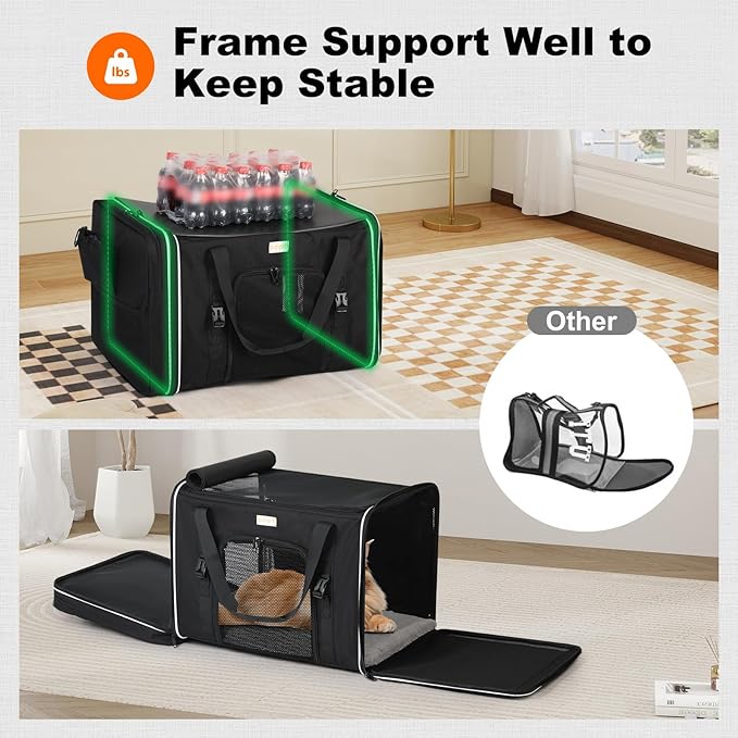 pidipiti 24 x 17 x17 Extra-Large Soft-Sided pet Carrier for 2 Cats / 1 Large cat, car Travel Kennel for Medium Dog,Long Distance Road Trip Transport cage with Litter Box.