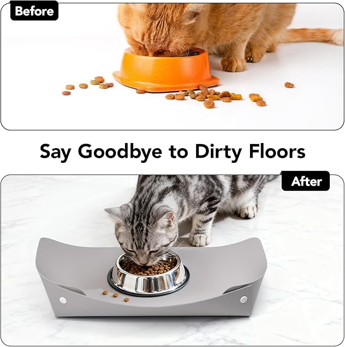 Cat & Dog Pet Feeding Mat,Pet Food Mats for Floor Waterproof,Protects Floors from Spills, Cat Bowl Mats for Food and Water,Light Gray