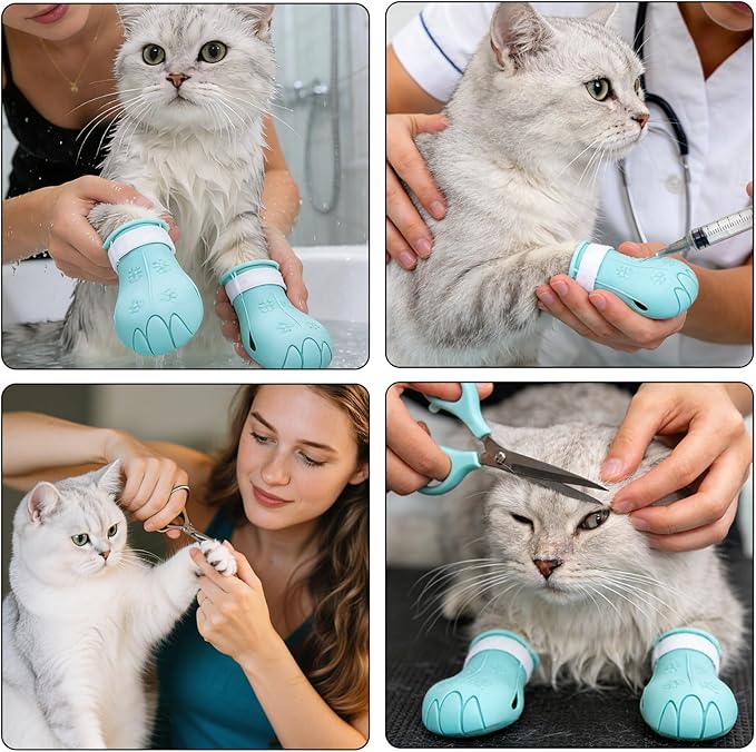 4 Pcs Shoes for Cats, Silicone Cat Feet Claw Covers, Anti-Scratch Cat Nail Shoes Kitten Feet Paw Boots Cat Protector Caps to Prevent Scratching Pet Supplies for Bathing Shaving Grooming