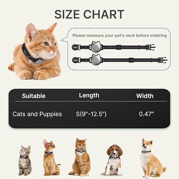Waterproof Airtag 2nd & 1st Cat Collar, Breakaway Cat Airtag Collar with Luminous & Reflective Fish Pattern, Lightweight Kitten Collars for Apple Air tag, Hidden GPS Tracker Holder for Cats, Kittens