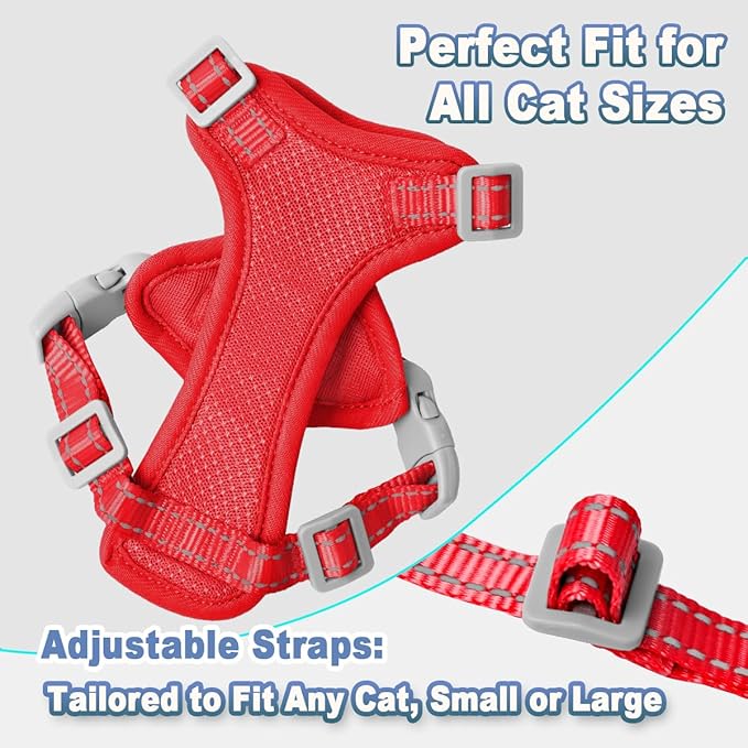 Cat Harness and Leash Set Escape Proof for Kitten Walking, Soft Adjustable Top Handle Vest Harnesses for Cats, Easy Control Breathable Reflective Small Medium Large, Red, XS