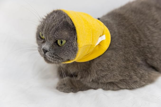 Cat Snood Ear Wrap Protectors Anxiety Relief Ear Cover Hematoma Compression Yellow+Aqua Blue S