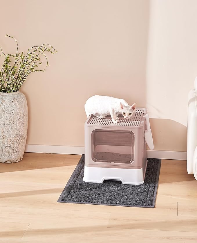 Medario Cat Litter Box with X-Large Litter Mat and Scoop, Large Covered Litter Box with Lid, Enclosed Kitty Box,Front Top Entry Exit, Odor Control Easy to Clean (Upgrade Coffee)