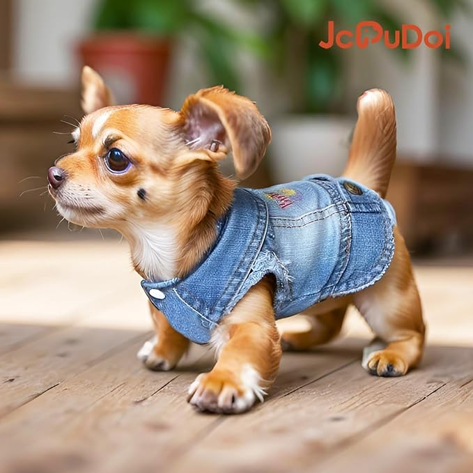 Birthday Gift Boy Dog Jeans Jacket Denim Pet Coat for Puppy Small Dogs Classic Overalls Male Cat Costumes Washed Vest Clothes Outfit T-Shirts (Medium)
