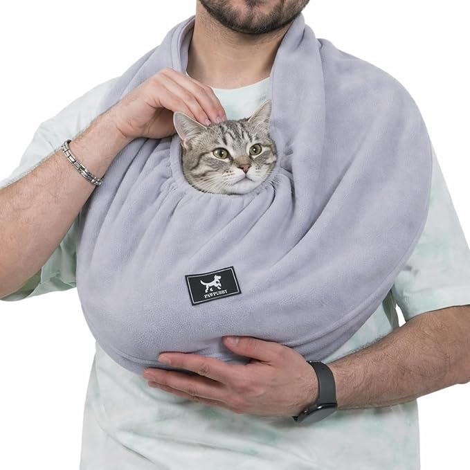 Donut Cat Sling Carrier, Soft Polar Fleece Hands-Free Pouch for Small Pets 3-13 lbs, Lightweight Indoor Cuddle Bag (Light Gray)