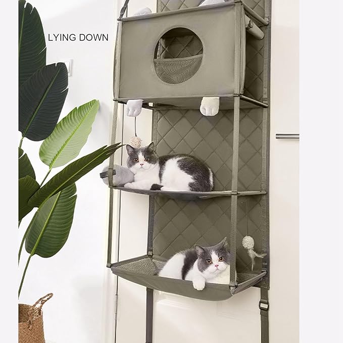 Cat Wall Shelves, Clearance on Cat Trees, Door Mounted Cat Climber Foldable Multifunctional Bed Furniture with Detachable Pillow and Bell Toy for Indoor Cats