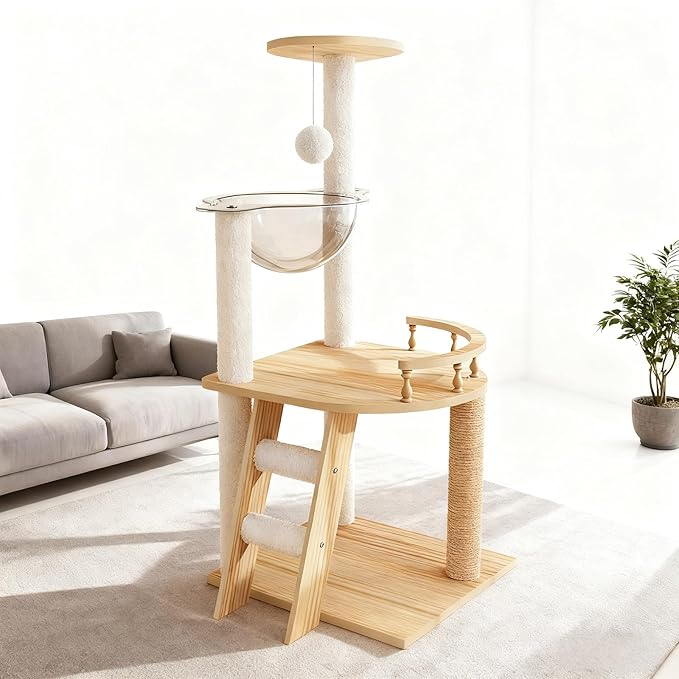 Modern Cat Tree Tower, Solid Wood Cat Condo with Scratching Posts, Multi-Level for Indoor Cats, Indoor Cat Furniture for Large Cats and Kittens (41.3")
