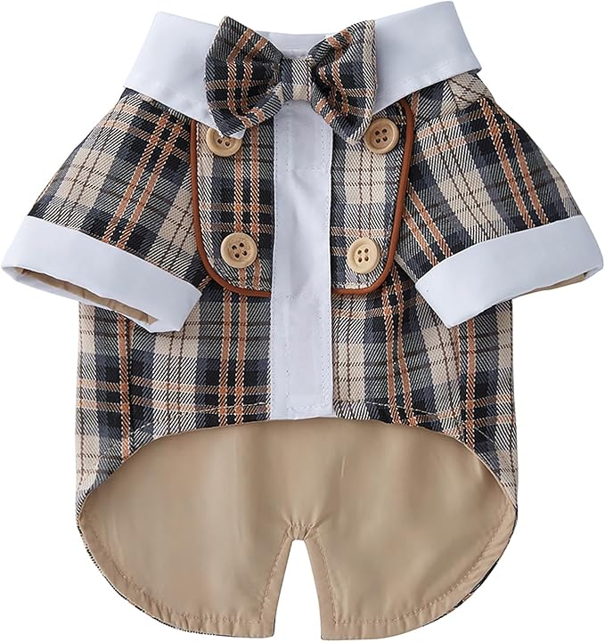 GabeFish Pets Wedding Jackets Suit for Dogs with Bow Tie Puppy Cat Formal Clothes Shirt Tuxedo (Coffee, L (Chest 17.3in/44cm))
