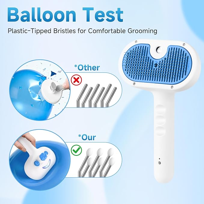 Pet Steam Brush for Dog & Cat - 3-in-1 Steam Grooming Brush for Shedding & Hair Removal - Pet comb leave-in serum with Mist for Long Haired Pets - Includes 2*Waterless Shampoo, Blue