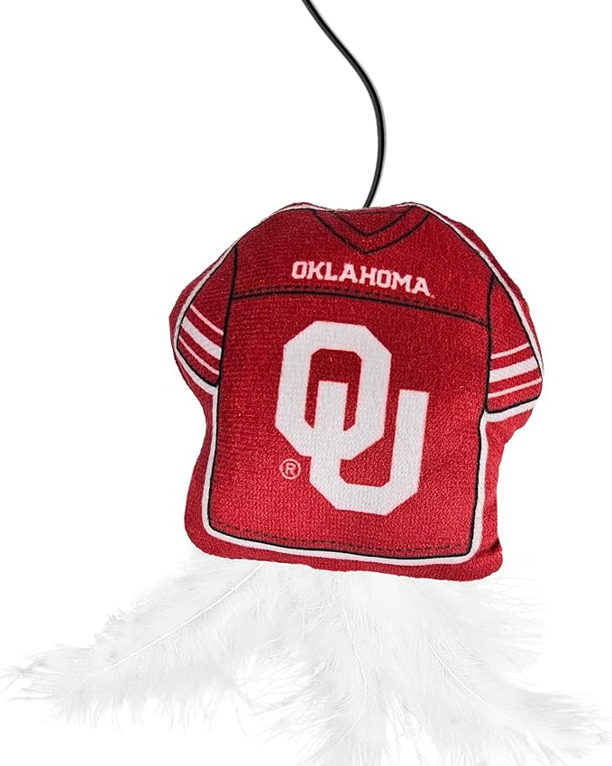 NCAA Oklahoma Sooners Team Jersey Wand with CAT NIP, Cat Toy Jersey Shaped Plush Teaser Toy for Cats & Kittens - Interactive Pet Toy for Play & Exercise