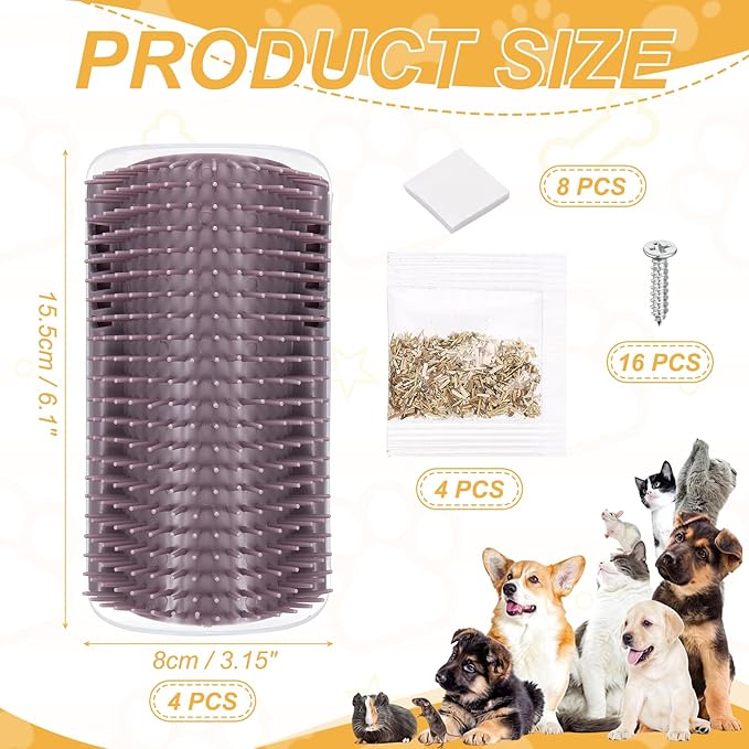 Self Grooming Cat Brush, Cat Self Groomer Scratcher with Catnip Softer Scratchers Wall Corner Groomer Massage Combs (2Pcs, L, Grey) for Long Short Fur Pets/Kittens/Puppies