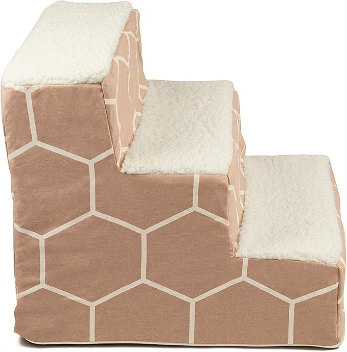 Majestic Pet 3 Step Portable Dog Stairs for Small Dogs to get on Bed Supports 250 lbs or Less – Dog Steps for High Bed with Machine Washable Cover –Pet Stairs for Cats Hexo Shapes Blush Pink